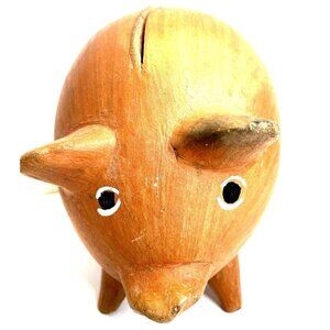 Mexico Pottery Redware Terra Cotta Earthenware Rustic Hand Made Pig Bank READ